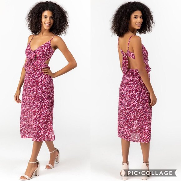 Blue Rain Dresses & Skirts - Francesca’s Vane Plum Open Back Ruffle Dress Small